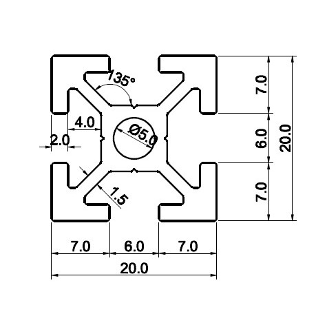 Nhôm định hình 20x20, nhôm thanh 20x20, nhôm thanh anode