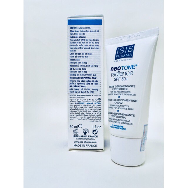 KEM CHỐNG NẮNG, HẾT NÁM TRẮNG DA ISIS PHARMA NEOTONE RADIANCE SPF50 30ml [CHÍNH HÃNG]