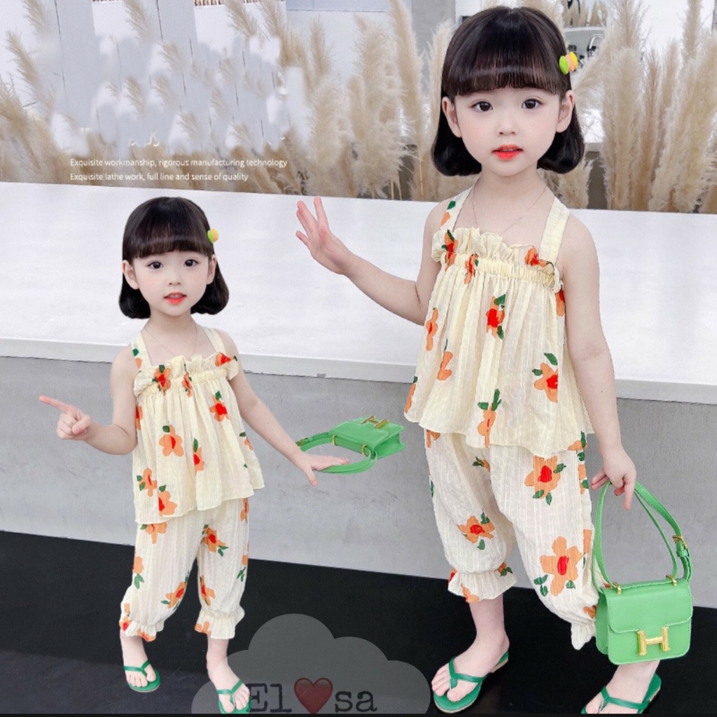 Bộ đũi hoa 2 dây chun ngực cho bé gái 8-20kg