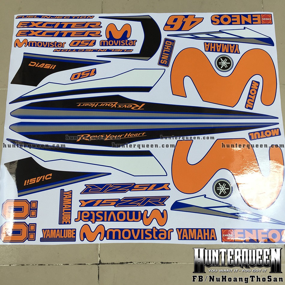 Tem Exciter 150. Tem rời Movistar cam. Dán xe xanh GP. Xe màu khác vui lòng inbox
