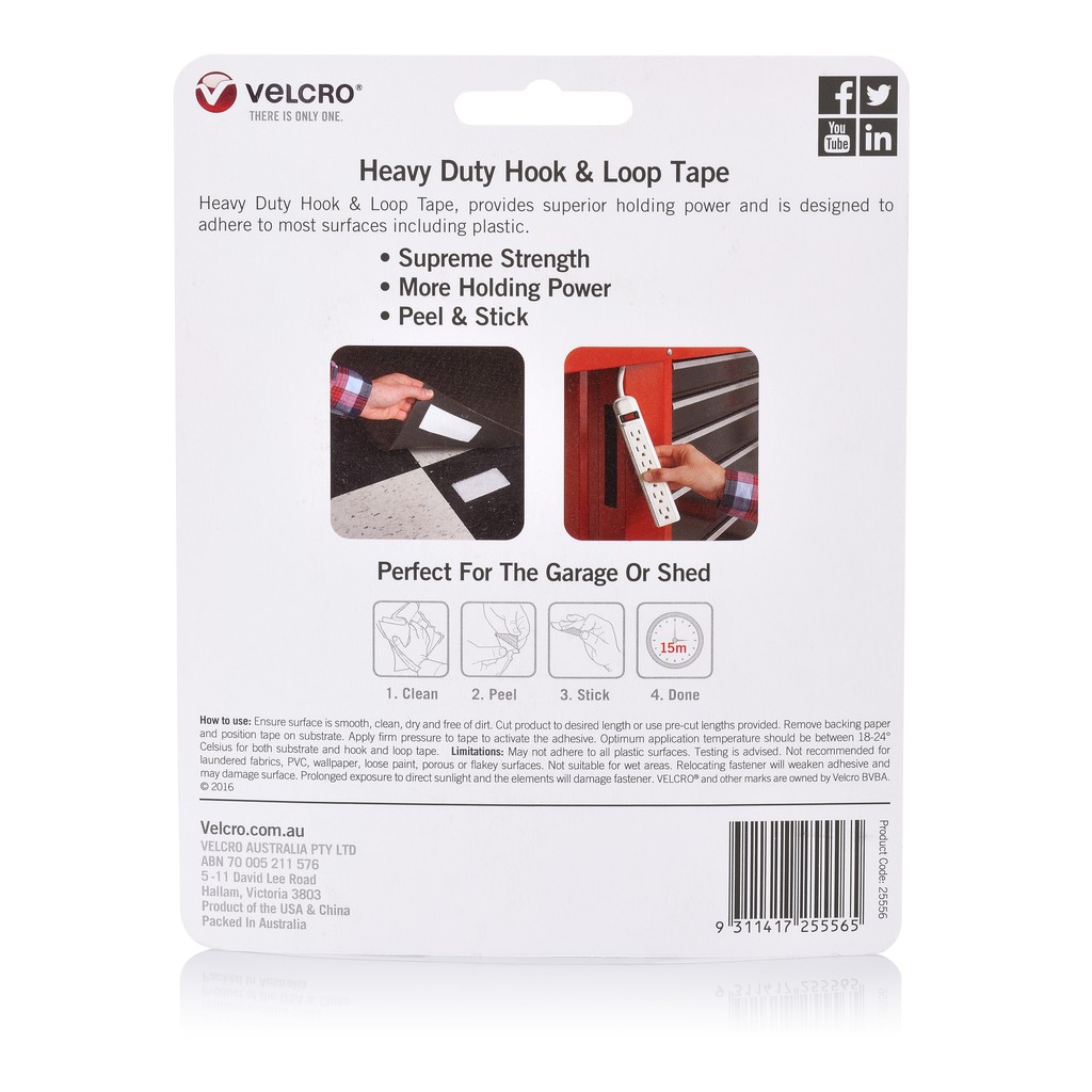 Cặp băng gai dính có keo Heavy Duty của VELCRO màu đen - cuộn 1m (25556)