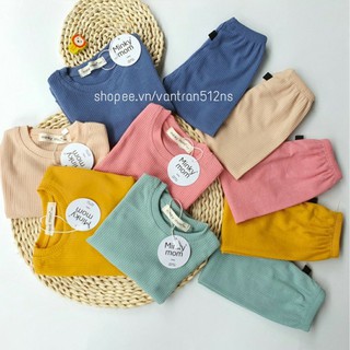 Bộ thu đông cho bé, Bộ Minky Mom Dài Tay Chất Liệu Len Gân Tăm Body Cho Bé Trai Bé Gái