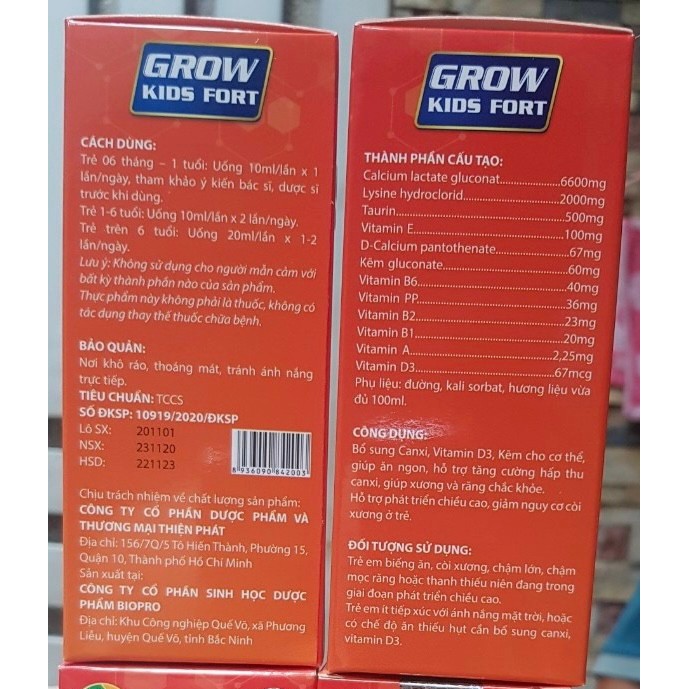 Grow kids fort bổ sung canxi cho bé, giúp bé phát triển chống còi xương, loãng xương suy dinh dưỡng, phát triển chiều ca