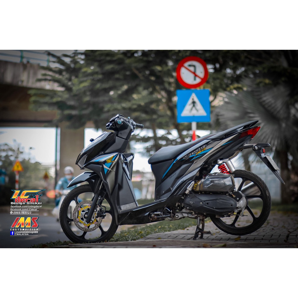 TEM RỜI cho Vario 150 đen - mẫu sọc xanh xám in 3 lớp không bay màu