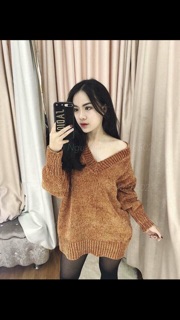 áo len nhung cổ tim