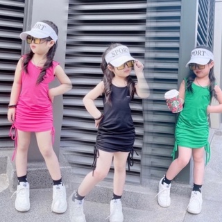 Váy đầm trơn rút dây hở lưng 3 màu cho bé gái