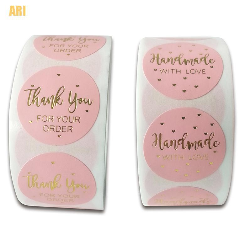 Cuộn 500 Nhãn Dán Chữ Thank You For Your Order Màu Hồng