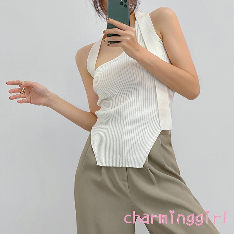 Áo Tank Top Dệt Kim Không Tay Màu Sắc Đơn Giản Dành Cho Nữ