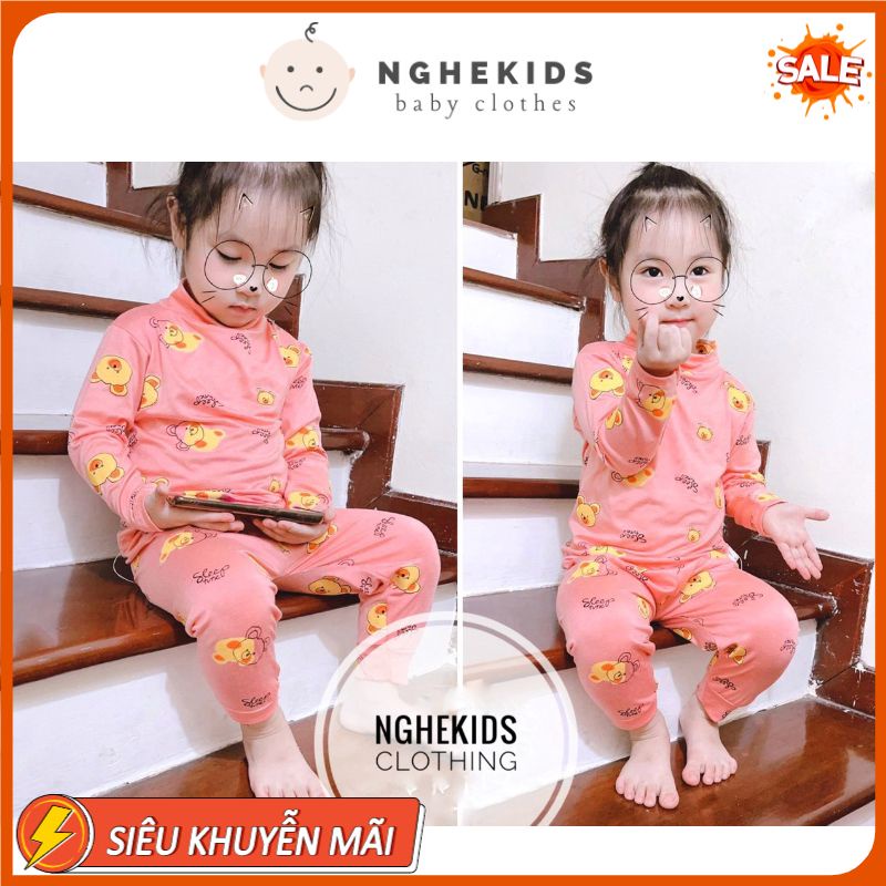 Bộ minky mom dài tay , Bộ thu đông cho bé cổ cao Quần áo bé gái bé trai họa tiết gấu Pooh