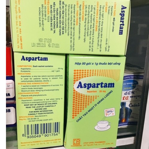 Đường ăn kiêng Aspartam hộp 50 gói dành cho người tiểu đường, béo phì, ăn kiêng