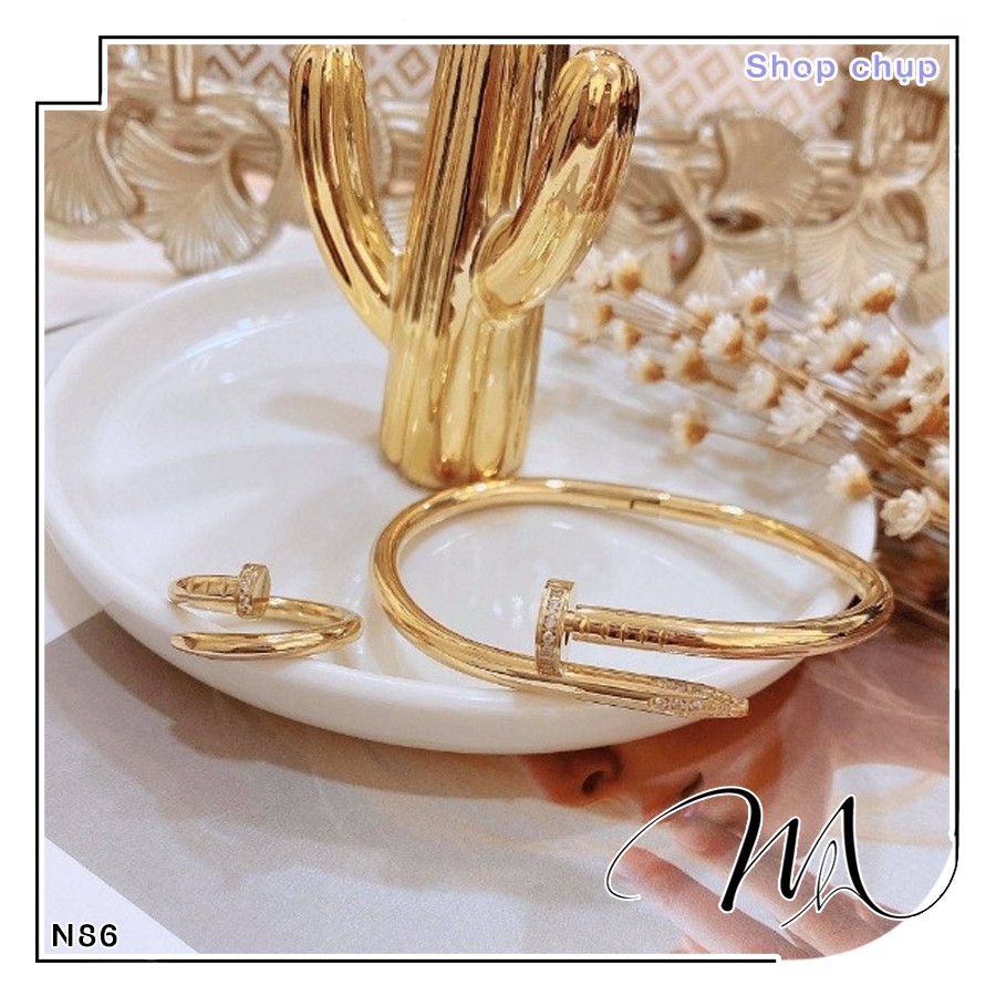 Nhẫn Titan nam nữ cá tính cây đinh phối đá sang trọng - Măng’s House N86