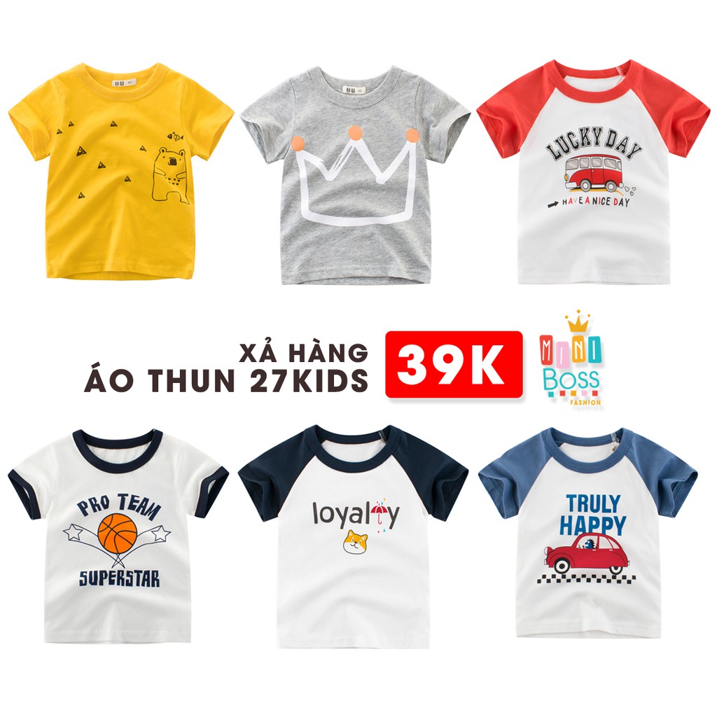 Áo thun bé trai 27Kids họa tiết ngộ nghĩnh - Áo cộc tay cho bé cotton 100% hàng Quảng châu xuất Âu Mỹ