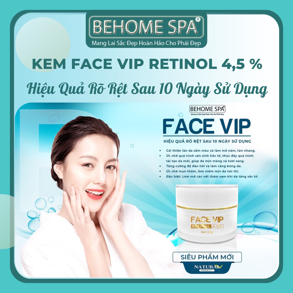 KEM FACE VIP RETINOL BEHOME SPA DƯỠNG TRẮNG DA BAN ĐÊM - mờ thâm sạm nám tàn nhang, dưỡng ẩm trắng sáng mịn màng.