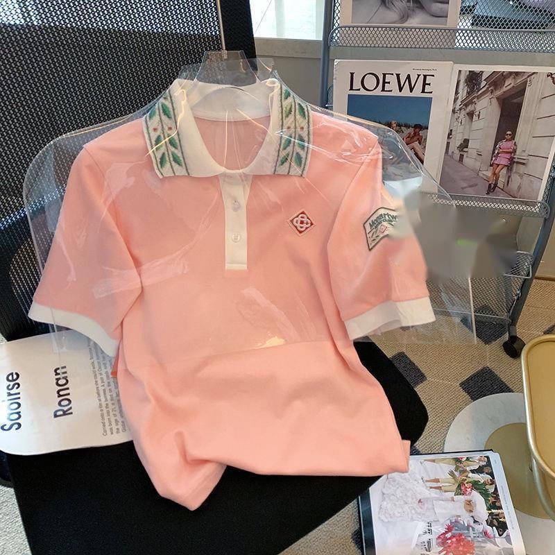 Áo polo Màu Hồng jacquard Thời Trang Mùa Hè Mới Ngọt Ngào Dành Cho Nữ