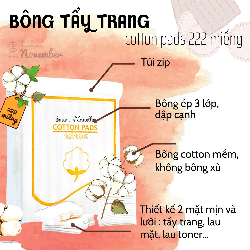 Bông tẩy trang cotton pads 222 miếng nội địa trung | Bông tẩy trang Nhật Natural 222m-Nhật | Bông 3 lớp