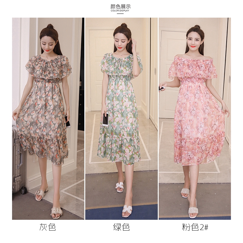 Đầm Maxi trễ vai in hoa bằng vải chiffon cho nữ