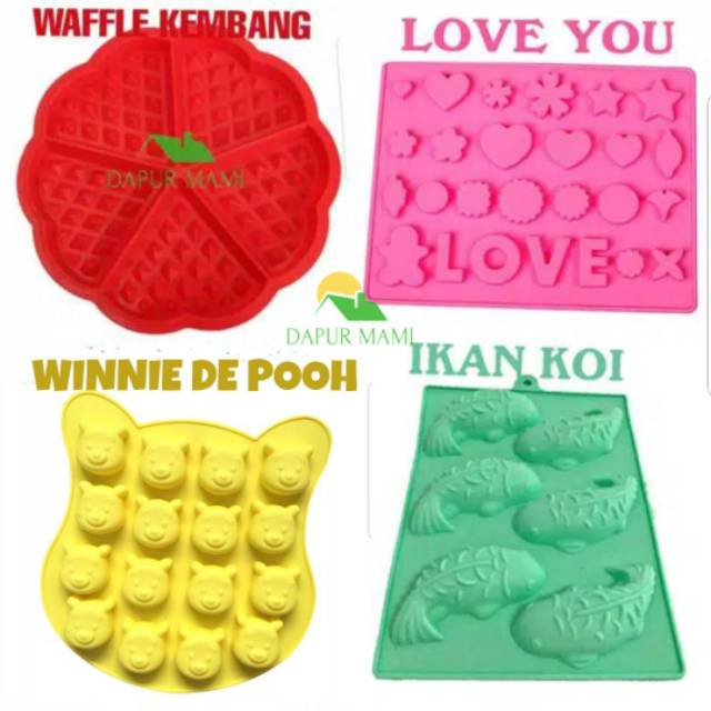 Khuôn Silicone Làm Bánh Waffle / Thạch Rau Câu Hình Trái Tim / Bông Hoa / Gấu Pooh / Chú Cá Koi Dễ Thương