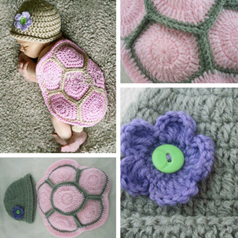 SOME Children Photography Props Newborn Baby Crochet Turtle Beanie Hat Costume Set