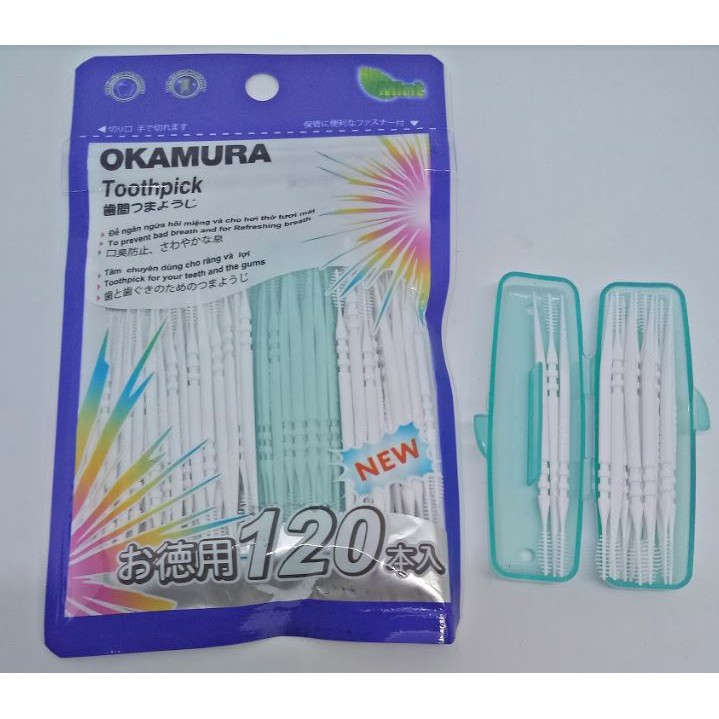 Tăm nhựa nha khoa Okamura Nhật Bản, vệ sinh răng miệng tiện dụng, an toàn - gói 120 chiếc [HiBaby Plus]