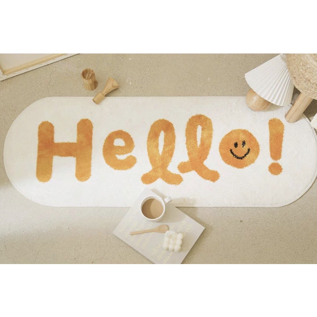 Thảm chân giường lông dài HELLO họa tiết tươi sáng phong cách Châu Âu