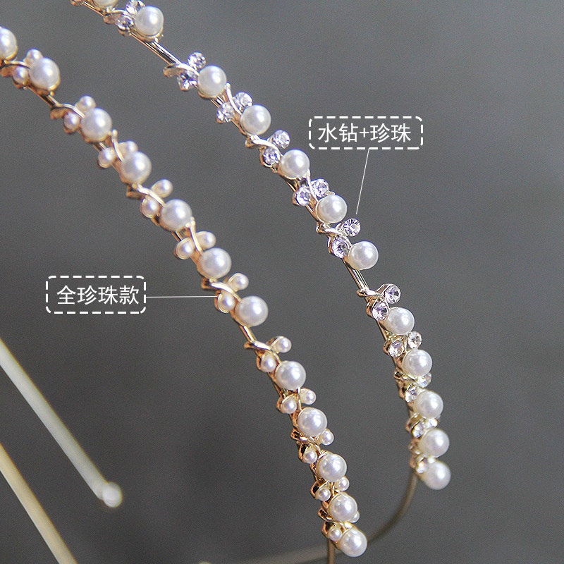 Băng Đô Cài Tóc Bằng Kim Loại Đính Ngọc Trai Và Đá Lấp Lánh Sang Trọng