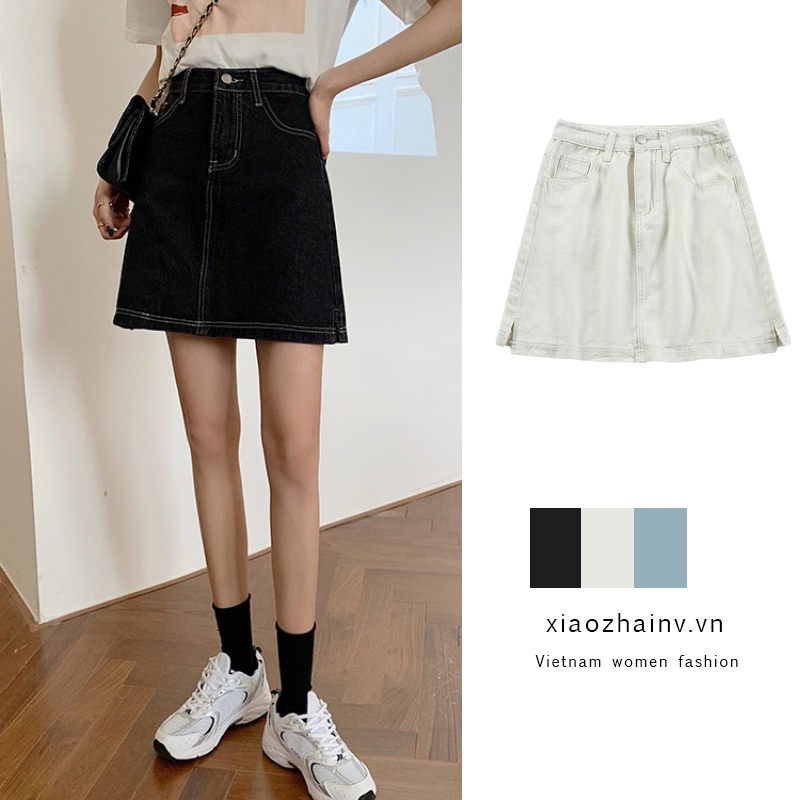 Chân Váy Denim Lưng Cao Thiết Kế Xẻ Tà Đơn Giản Phong Cách Hàn Quốc | BigBuy360 - bigbuy360.vn