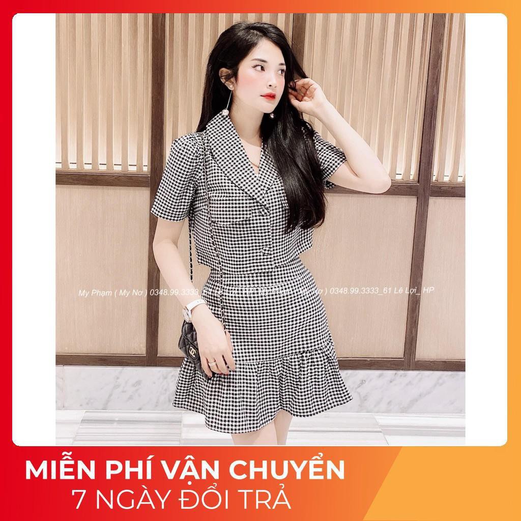 [ 𝐅𝐑𝐄𝐄 𝐒𝐇𝐈𝐏 ] Set Dạ Cổ Vest Kẻ Caro Mix Chân Váy Đuôi Cá Có Quần Trong