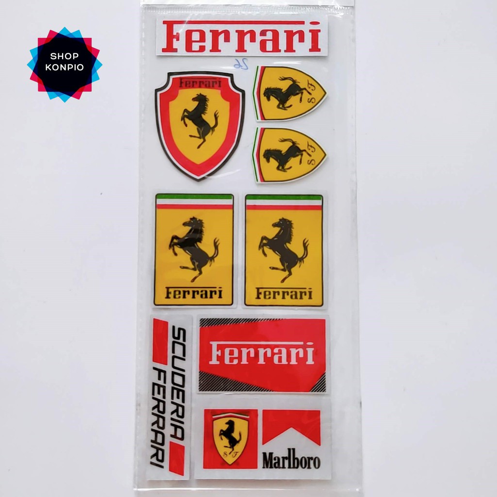 Bộ Tem Sticker Phản Quang Ferrari Cao Cấp Dán Xe Máy, Ô Tô, Mũ Bảo Hiểm, Chống Thấm Nước, Chống Bay Màu