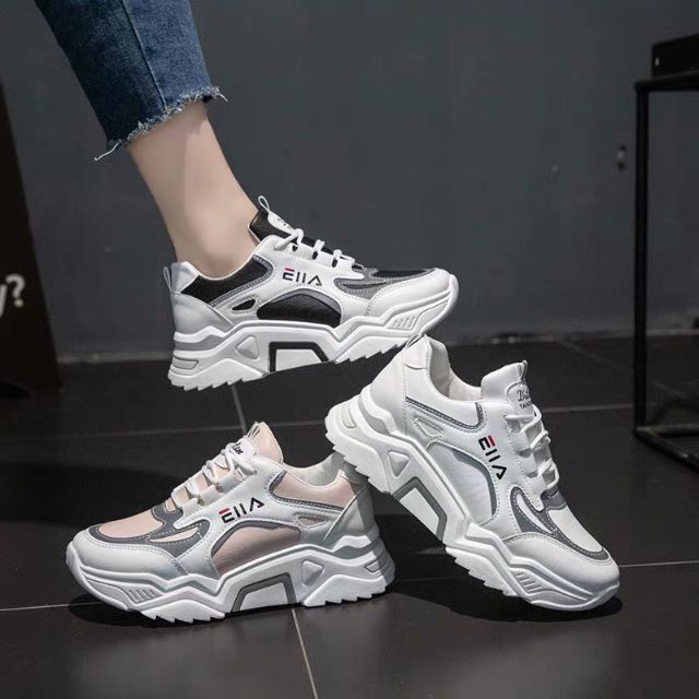 Giầy nữ giày sneaker có viền dạ quang màu đen, trắng, hồng giầy đế cao 5cm mã T177