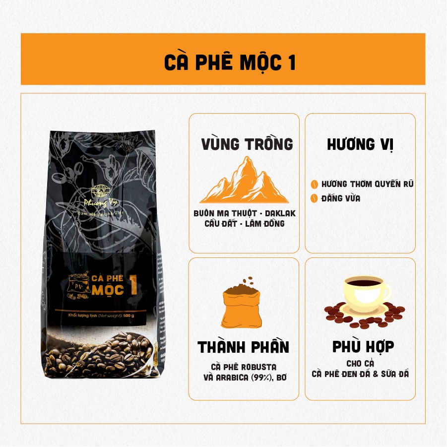 Cà Phê Mộc 1 - 500g - Cà Phê Nguyên Hạt - Phương Vy Coffee