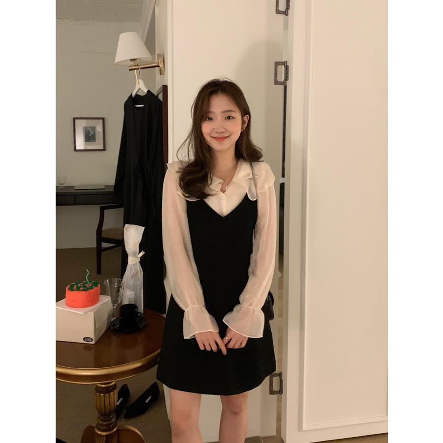 Đầm Dài Tay Phối Bèo Nhún Thời Trang 48955