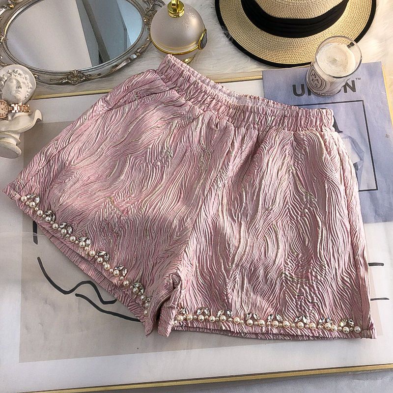Bộ đồ nữ 2 món với áo tay phồng sườn xám cách tân và quần short ống rộng đính kim cương phong cách retro mùa hè 2022