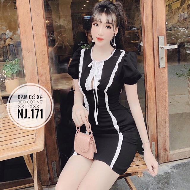 Đầm Cổ Xẻ Bèo Cột Nơ Bigsize