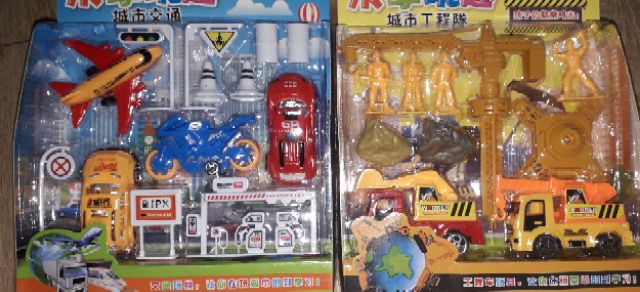 Sét xe mô hình công trình thành phố hoặc xây dựng bằng nhựa