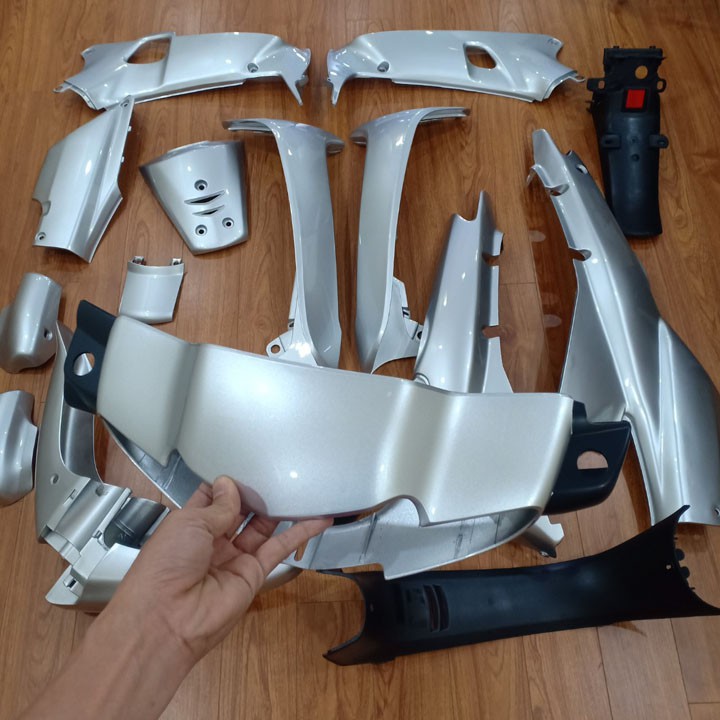 Bộ dàn áo xe Wave THÁI - Wave đèn pha 1 mắt, Wave ZX, WAVE anpha - wave 110 đời 2002-2006, Nhựa nguyên sinh ABS màu Bạc