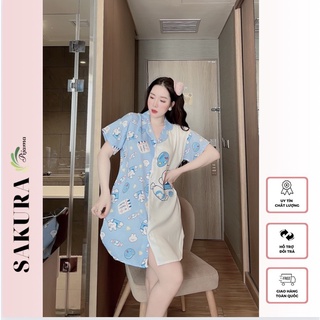 Váy sơ mi suông dáng dài thiết kế xinh đẹp lụa ngủ cao cấp SAKURA DSO