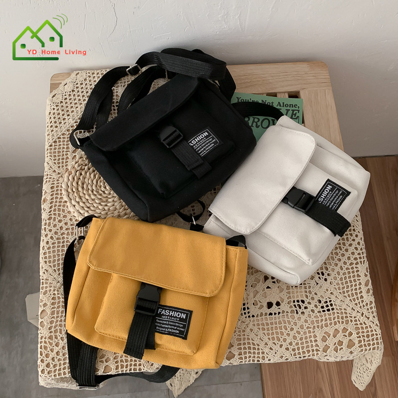 Túi vải canvas đeo chéo thiết kế đơn giản phong cách thời trang Hàn Quốc