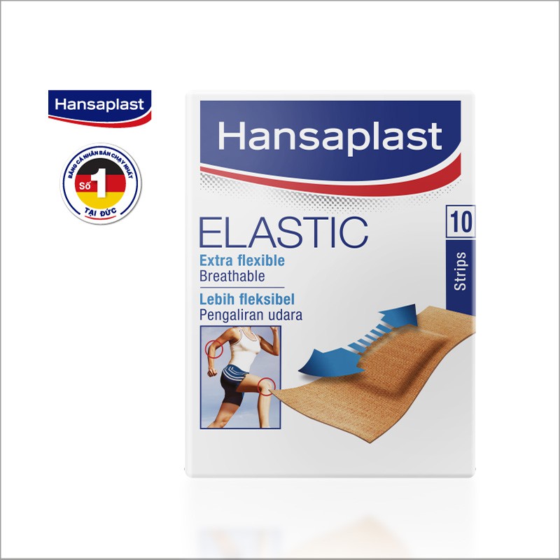 Combo 5 Băng cá nhân Hansaplast Elastic gói 10 miếng, bằng vải co giãn và cực kỳ thoáng khí,thương hiệu số 1 của Đức