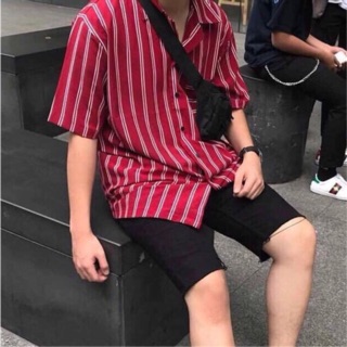 Sơ mi kẻ sọc lửng tay (ảnh chụp thật)