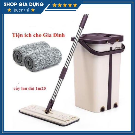 Bộ Cây Lau Nhà 360 Độ Chính Hãng Cao Cấp Mặt Lau Hình Chữ Nhật kèm 2 bông lau