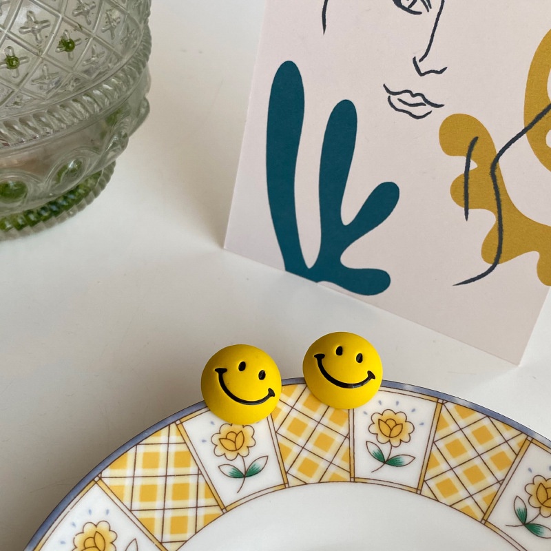 Bông Tai Mạ Bạc 925 Hình Mặt Cười Đơn Giản Phong Cách retro Cho Nữ