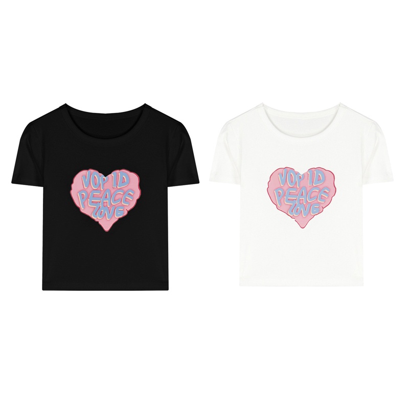 Áo Thun Crop Top Màu Trơn In Họa Tiết Trái Tim Và Chữ brroa Thập Niên 80 Phong Cách Vintage Dành Cho Nữ