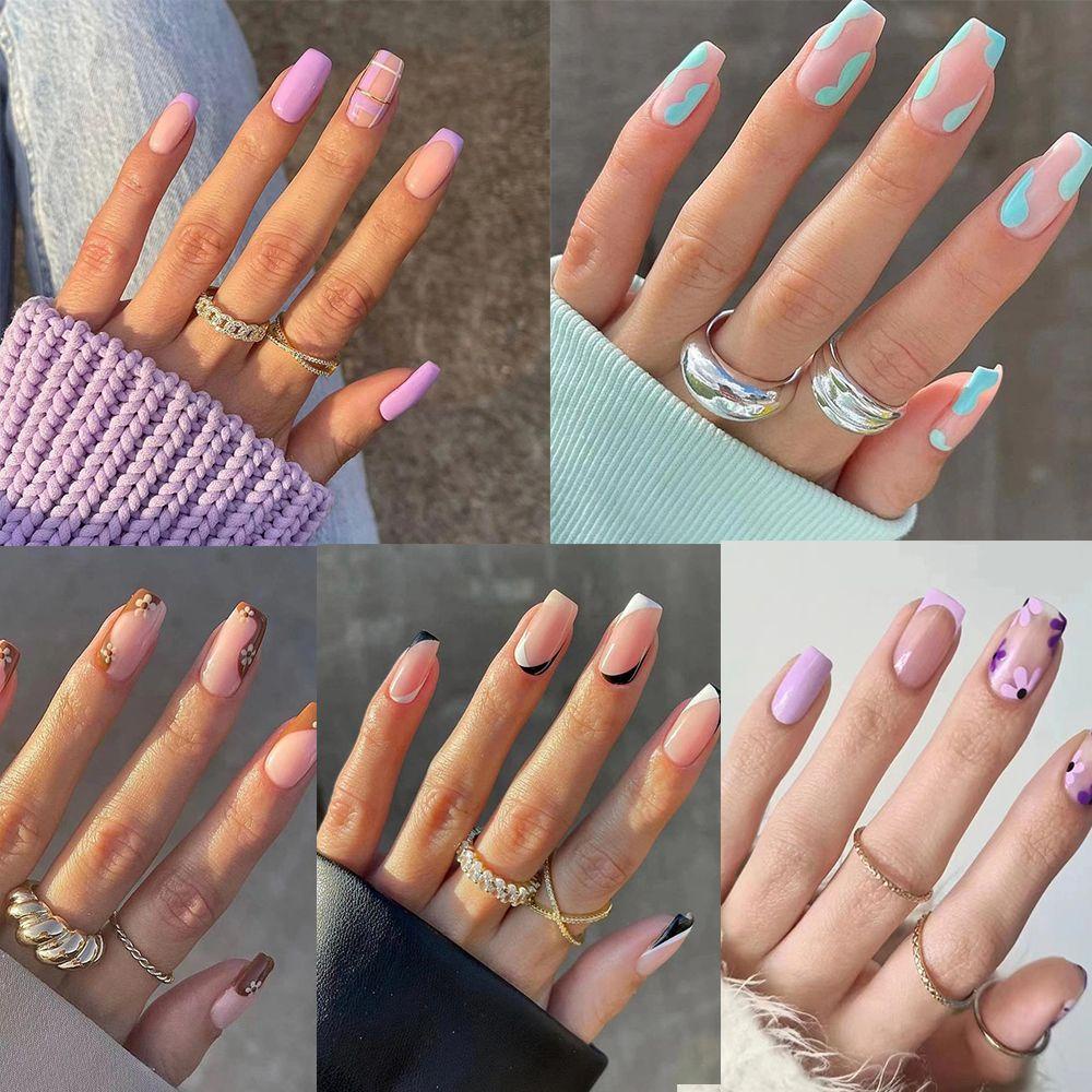 MIHAN1 Hộp 24 Móng Tay Giả Đầu Tròn / Vuông Trang Trí Nghệ Thuật