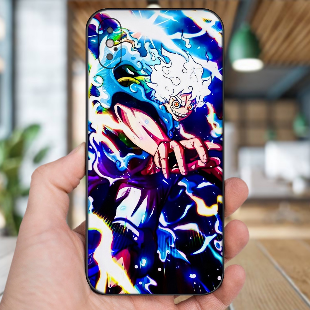 Ốp lưng iPhone X, Xs dẻo đen cạnh vuông in hình Luffy One Piece