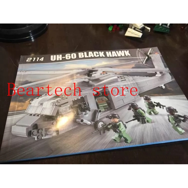 Bộ đồ chơi khối lego tự lắp ráp mô hình trực thăng quân sự Black Hawk thương hiệu Decool 2114