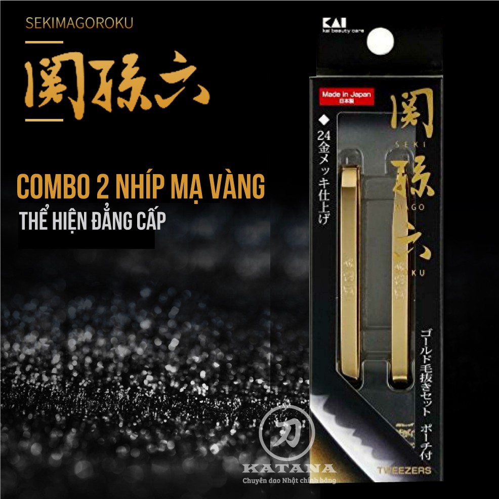 Combo 2 nhíp nhổ lông cao cấp Nhật KAI Seki Magoroku HC1833 mạ vàng - nhíp nối mi - BH 12 tháng 1 ĐỔI 1