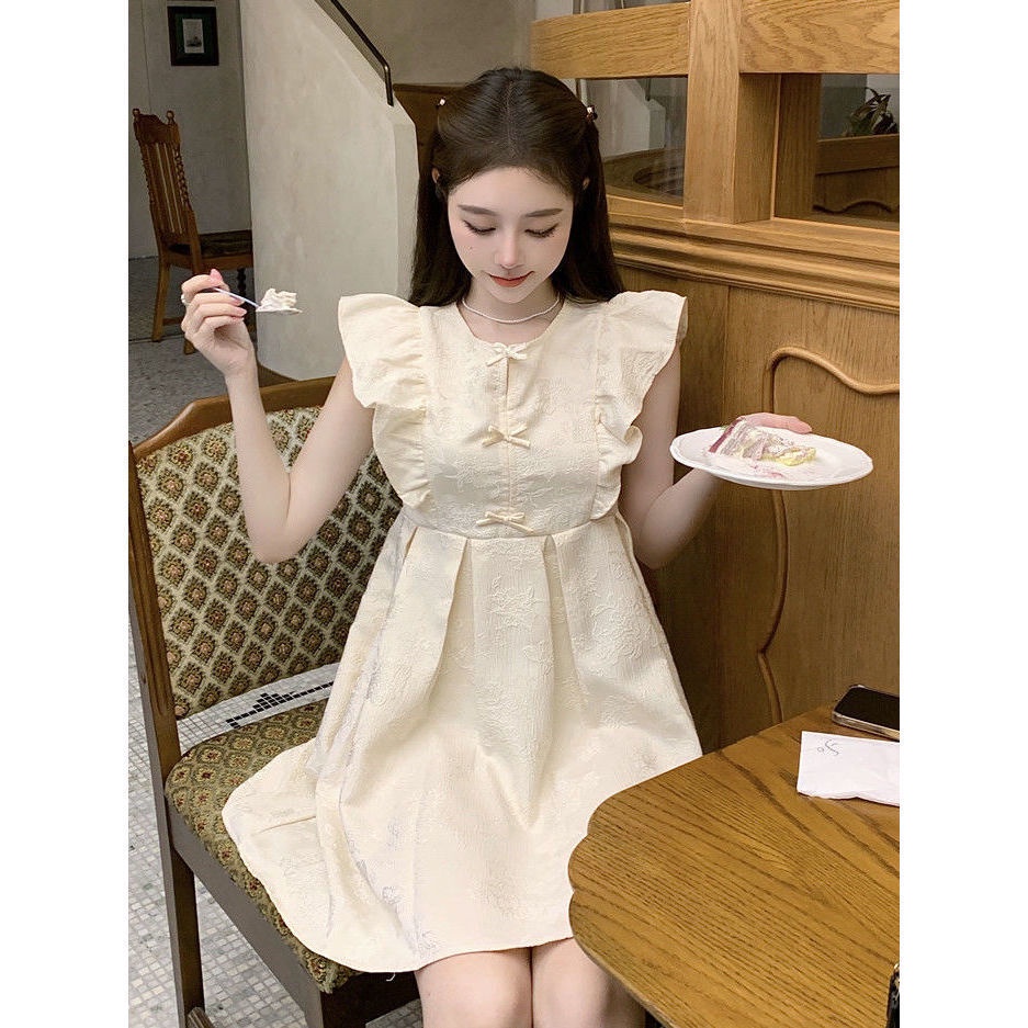 Váy babydoll Đầm Búp Bê Chữ A Cao Cấp Tay Bay Thắt Nơ Phong Cách Mới Mùa Hè Dành Cho Bạn Nữ