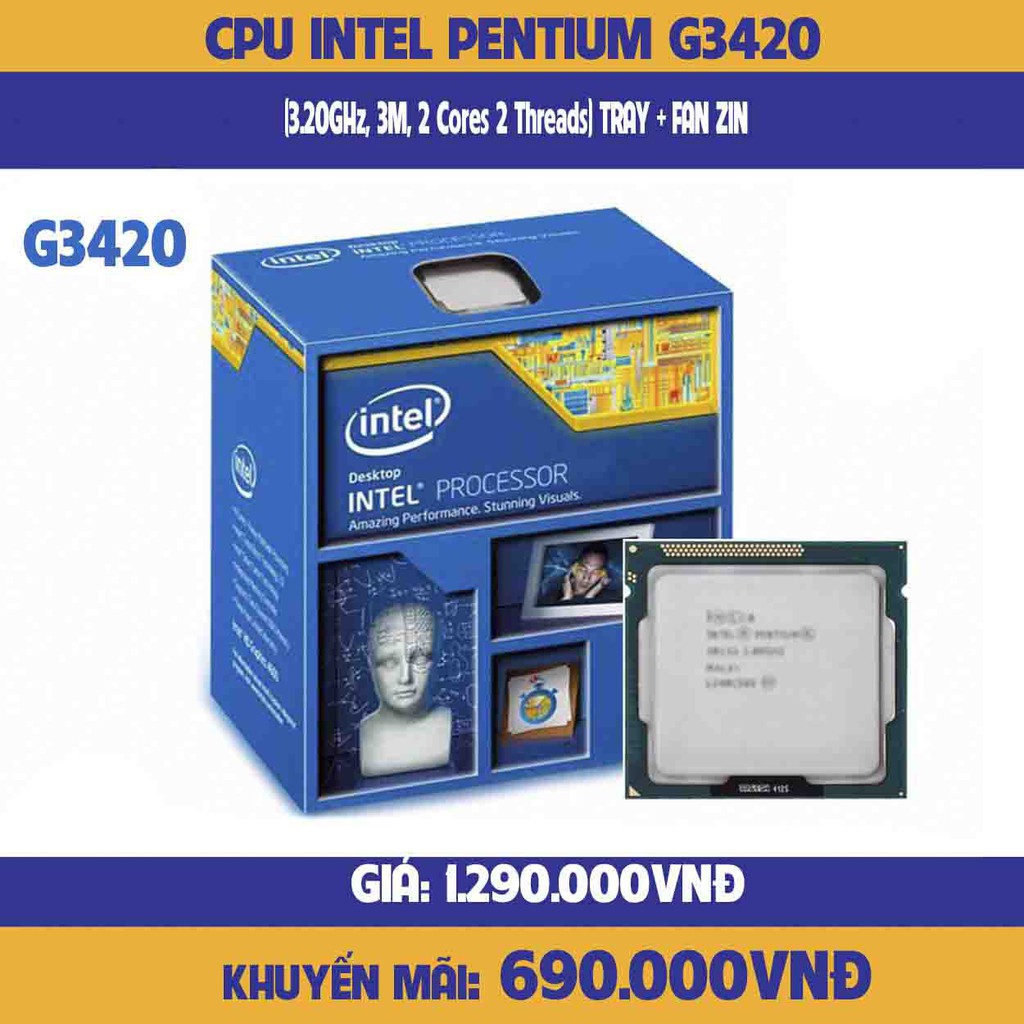 Intel Pentium G3420 (3.20GHz, 3M, 2 Cores 2 Threads) TRAY + FAN ZIN
