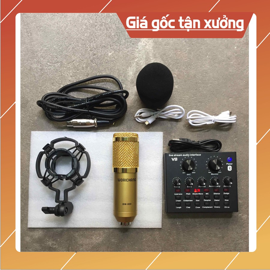 bộ AUTOTUNE livestream THU ÂM SOUND CARD V8 mic BM900 bluetooth giá rẻ