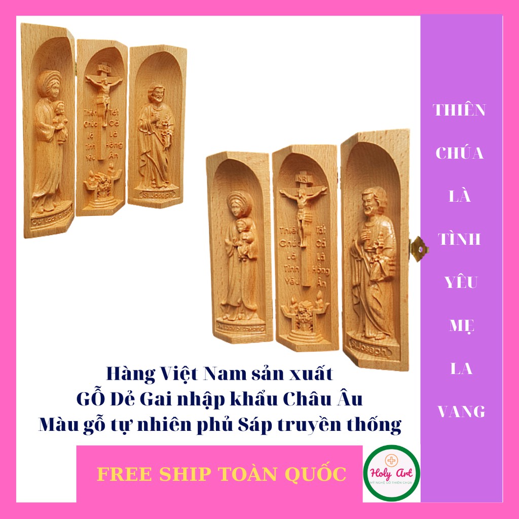 Tượng Mẹ La Vang-Chúa Chịu nạn- Thánh Giuse bằng gỗ  15x7cm. Tượng làm quà tặng, mang bên mình cầu nguyện